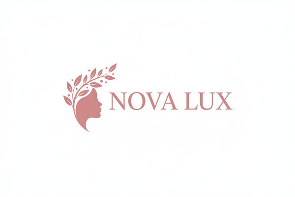 Nova Lux logo with a silhouette of a face and leaves on a white background